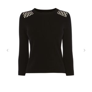 KAREN MILLEN LACE ACCENT CREW NECK SWEATER  BLACK